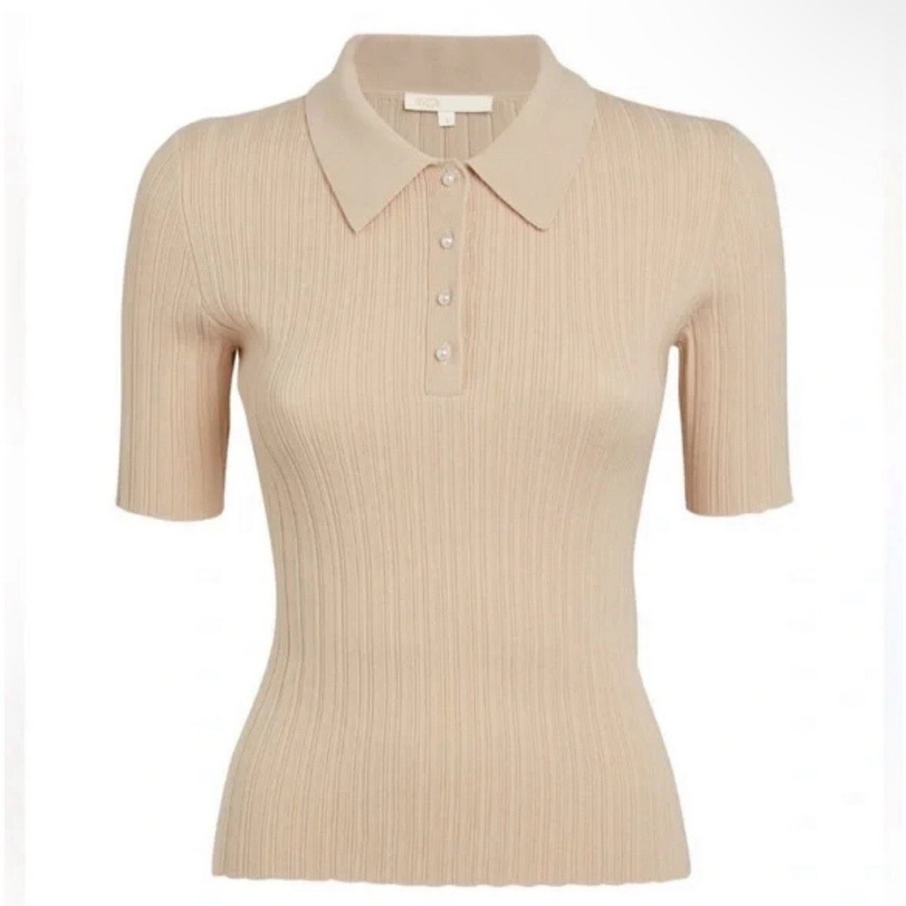 Make Beige Ribbed Polo Top